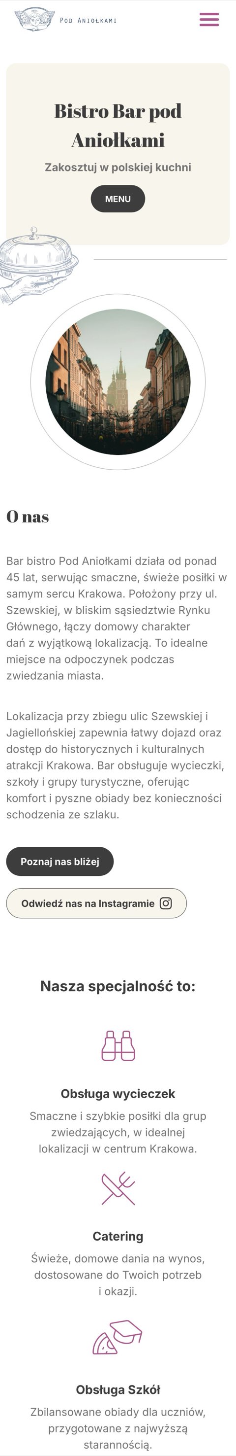 Bistro Bar Pod Aniołkami, wersja mobilna